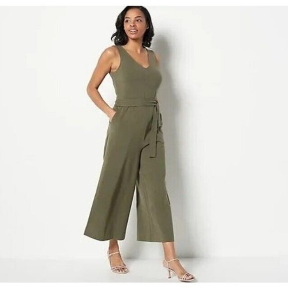 Encore by Idina Menzel Regular V-Neck Romper Khaki.Large - Picture 1 of 3